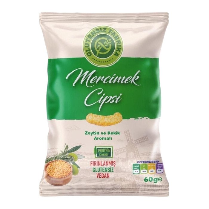 Glutensiz Fabrika Mercimek Cipsi Zeytin Kekik 60Gr