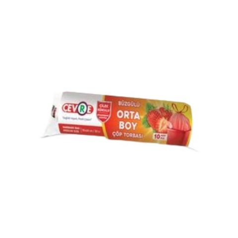 Çevre Büzgülü Çöp Torbası Orta Boy Çilek