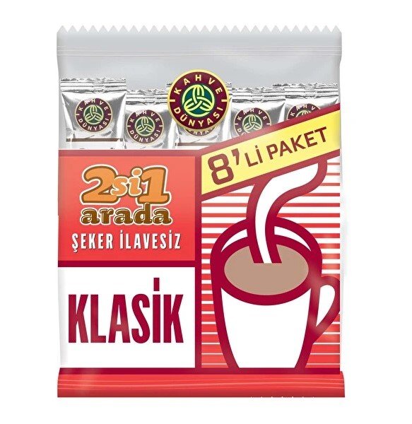 Kahve Dünyası 2'İn1 Klasik Kahve Şekersiz (8x12g)96Gr