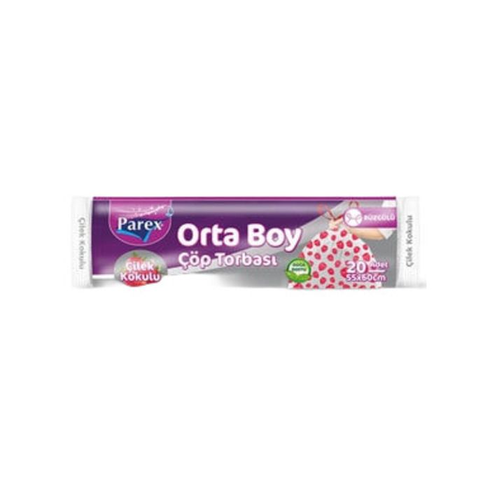 Parex Büzgülü Çöp Torbası Orta Boy 15 Adet Çilek