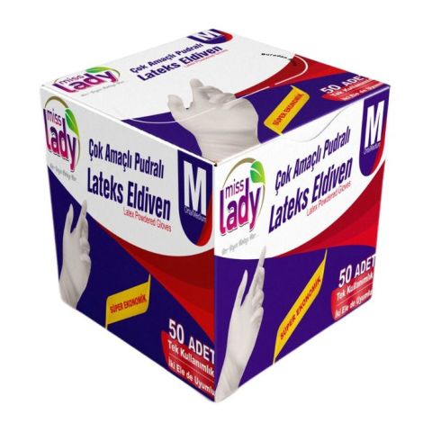 Miss Lady Pudralı Latex Eldiven 50'Li M
