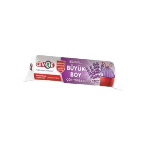 Çevre Büzgülü Çöp Torbası Büyük Boy Lavanta 10Lu
